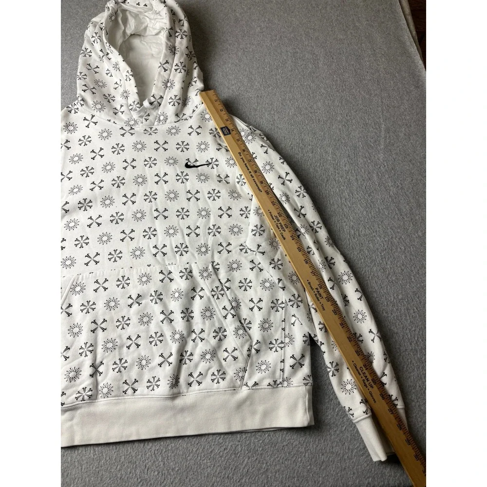 Nike Hoodie Mens Large White All Over Swoosh Cross Bones Pullover Sweatshirt